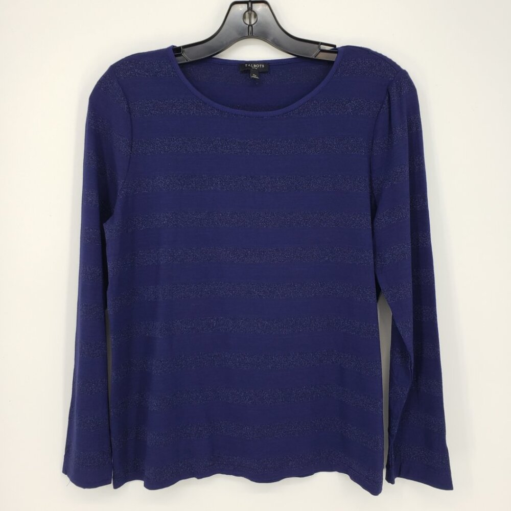 3/$25 Talbots‎ Metallic Striped Top MP Long Sleeves Casual Blue
